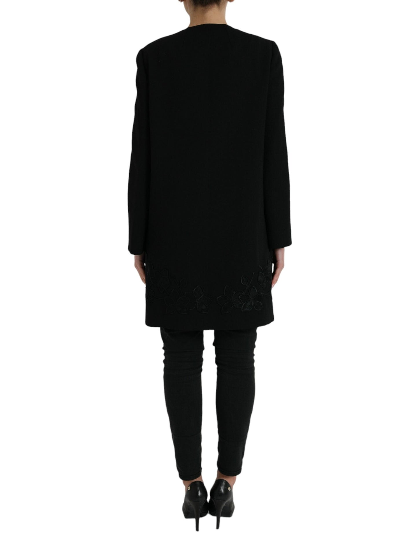 Dolce & Gabbana Black Floral Wool Button Embellished Women's Jacket