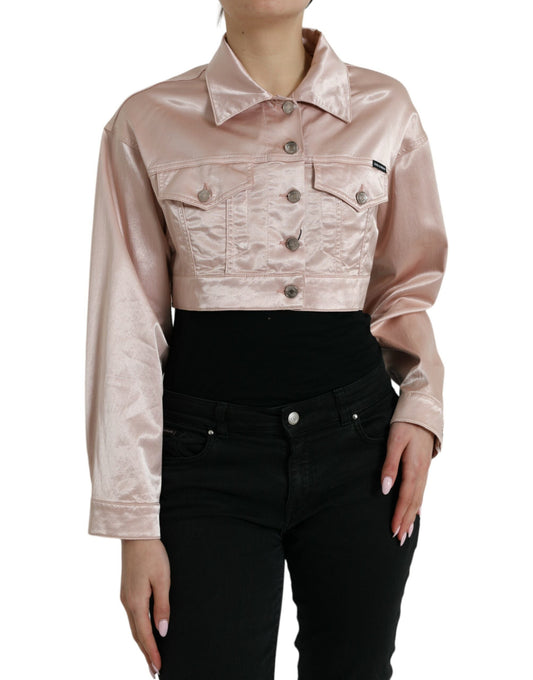 Dolce & Gabbana Pink Cotton Stretch Collared Cropped Women's Jacket