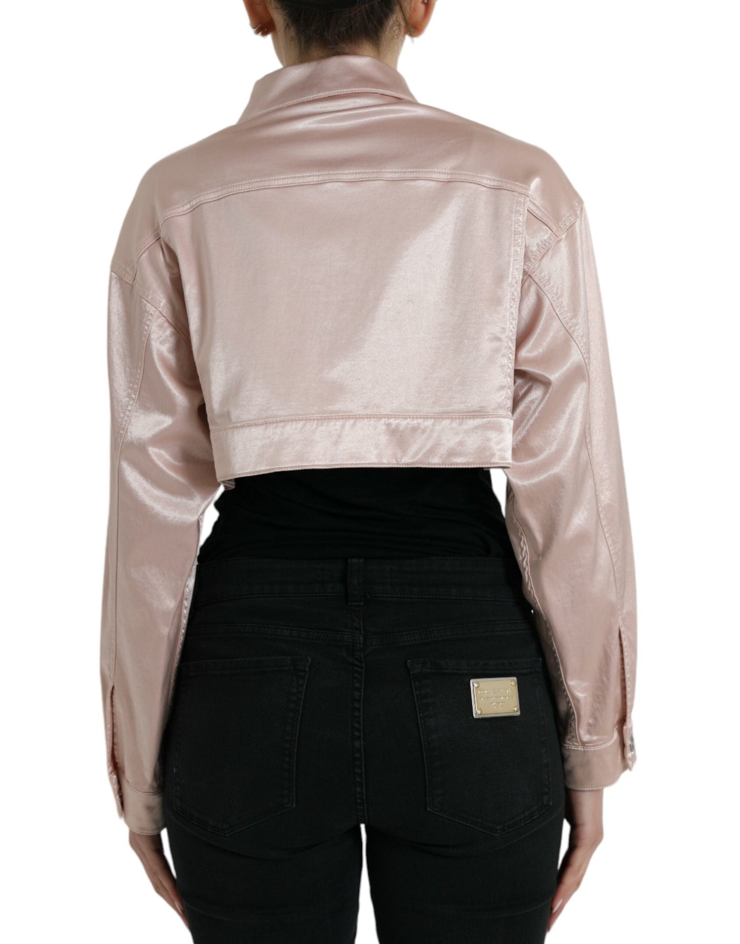 Dolce & Gabbana Pink Cotton Stretch Collared Cropped Women's Jacket