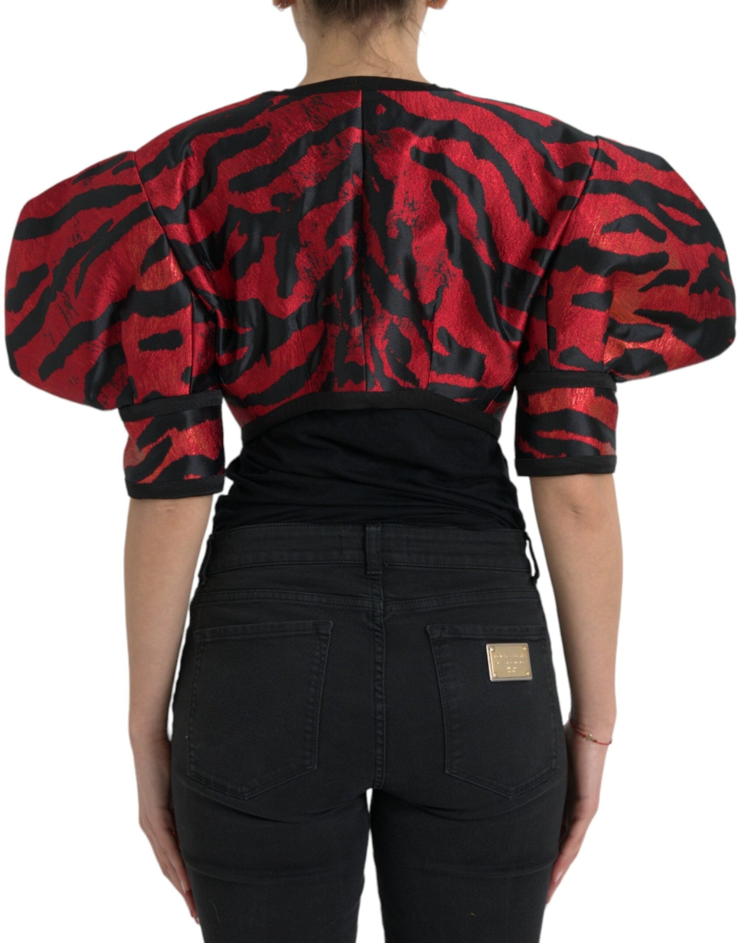 Dolce & Gabbana Black Red Patterned Cropped Coat Women's Jacket