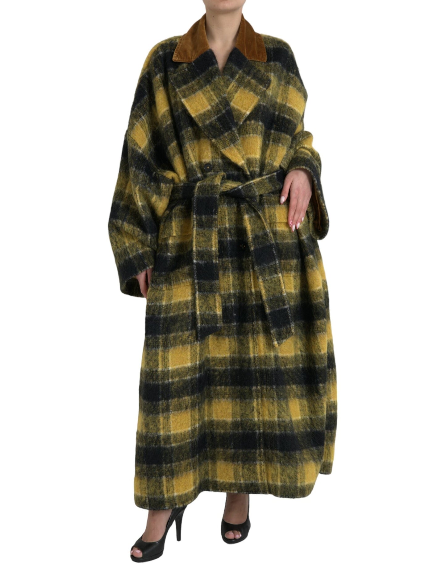 Dolce & Gabbana Yellow Checkered Long Sleeve Coat Women's Jacket