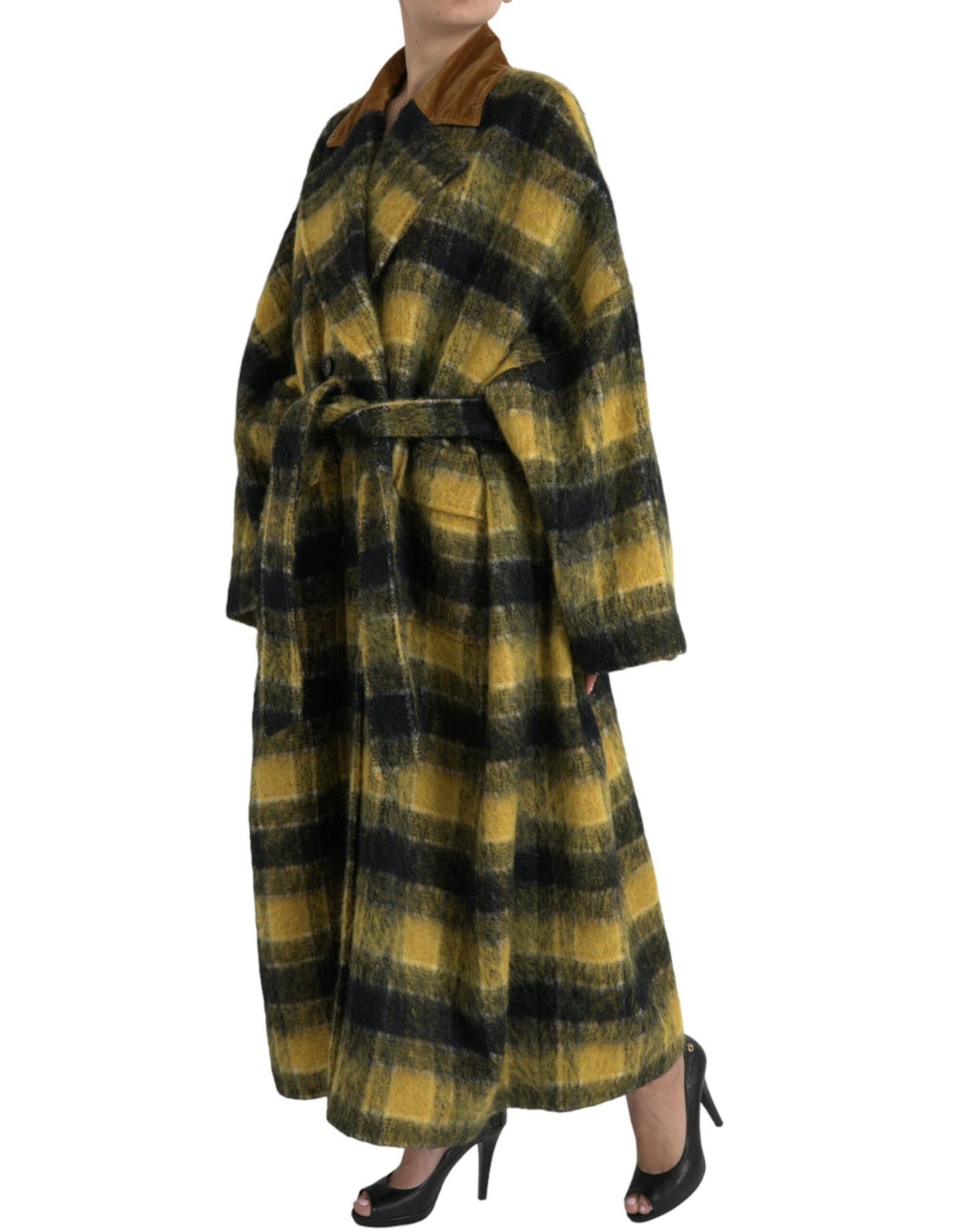Dolce & Gabbana Yellow Checkered Long Sleeve Coat Women's Jacket