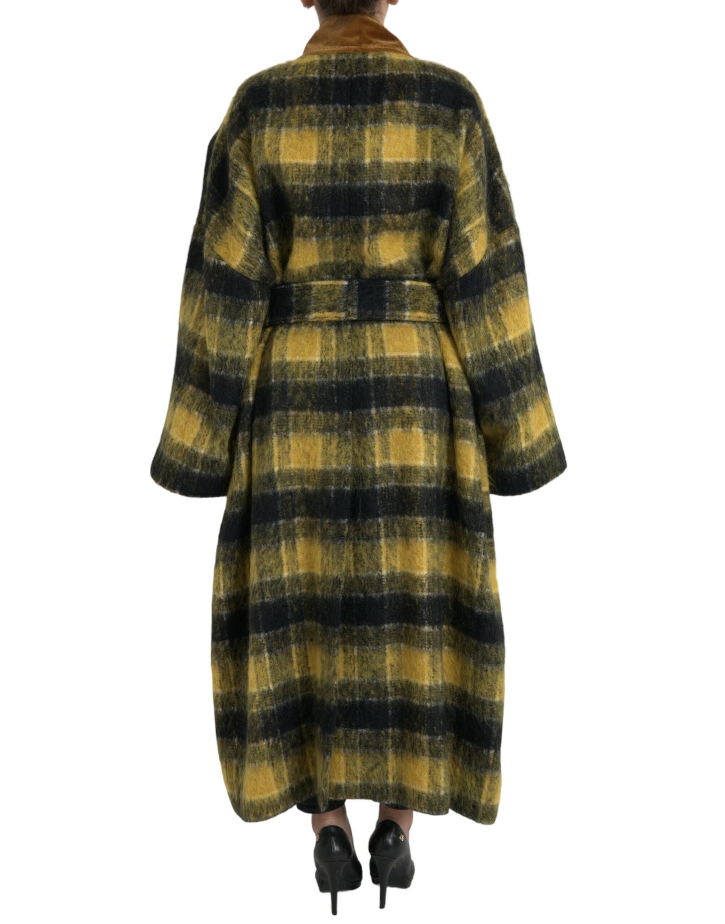 Dolce & Gabbana Yellow Checkered Long Sleeve Coat Women's Jacket