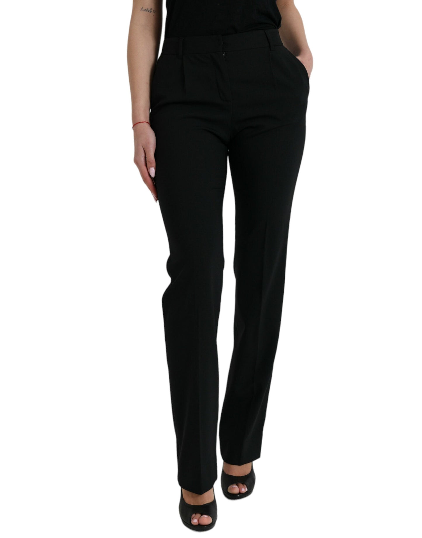 Dolce & Gabbana Black Wool Mid Waist Tapered Women's Pants