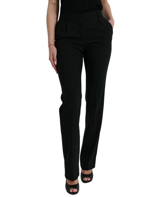 Dolce & Gabbana Black Wool Mid Waist Tapered Women's Pants