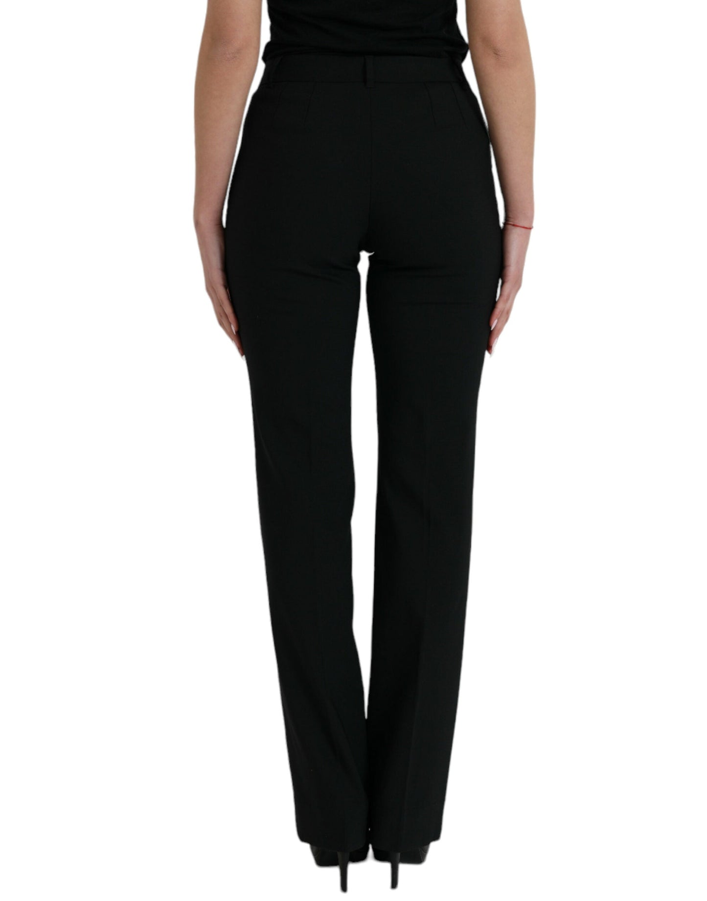 Dolce & Gabbana Black Wool Mid Waist Tapered Women's Pants