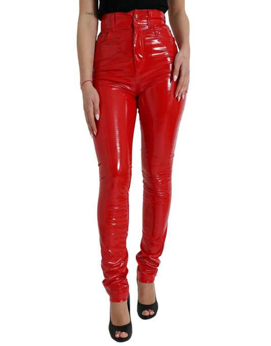 Dolce & Gabbana Shiny Red High Waist Skinny Women's Pants