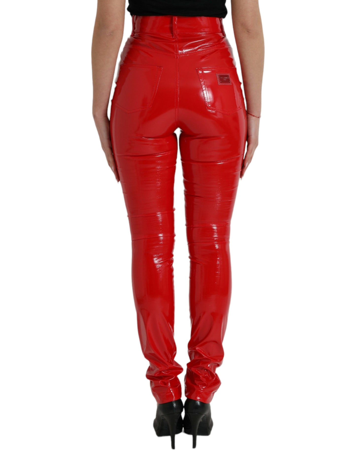 Dolce & Gabbana Shiny Red High Waist Skinny Women's Pants