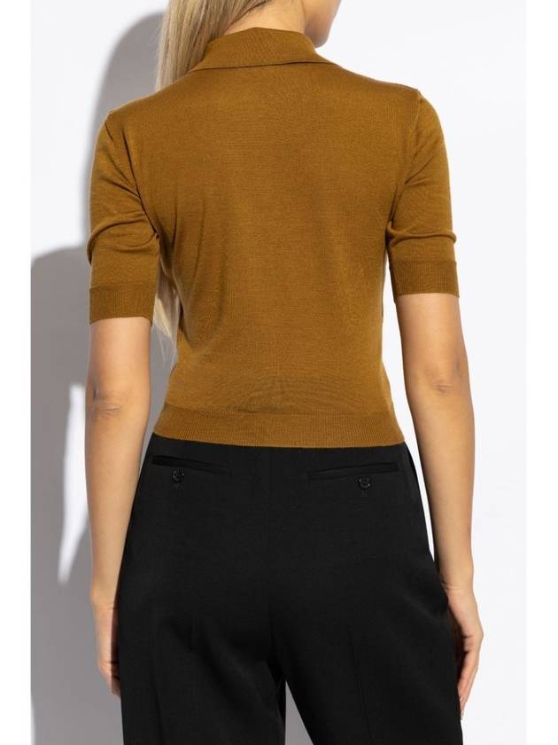 Saint Laurent Cassandre Cashmere Polo Shirt Brown