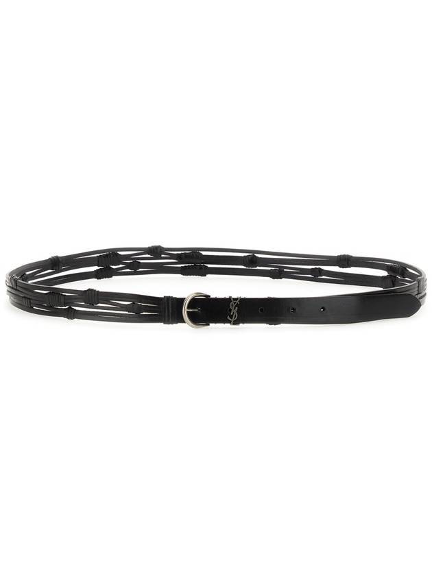 Saint Laurent Men's Croissant de Rune Leather Belt Black