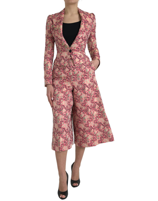 Dolce & Gabbana Pink Floral Jacquard Slim Fit 2 Piece Women's Suit