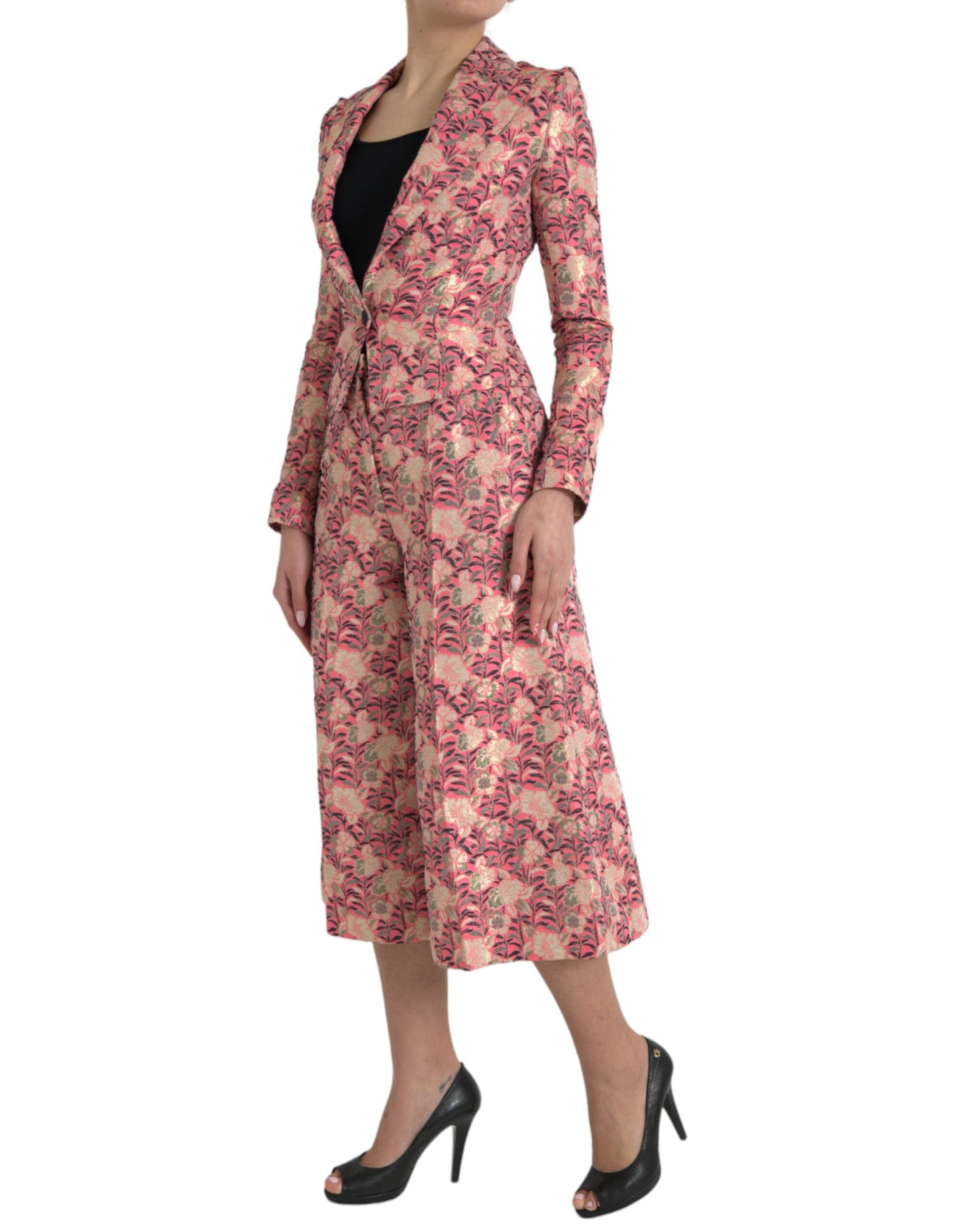 Dolce & Gabbana Pink Floral Jacquard Slim Fit 2 Piece Women's Suit