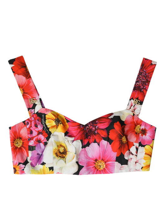 Dolce & Gabbana Multicolor Floral Sleeveless Bustier Crop Women's Top