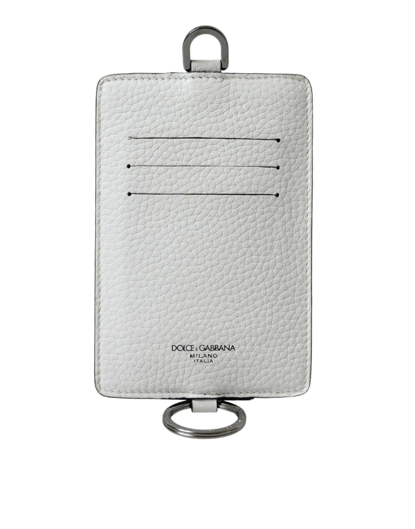 Dolce & Gabbana White Calf Leather Lanyard Logo Card Holder Men's Wallet