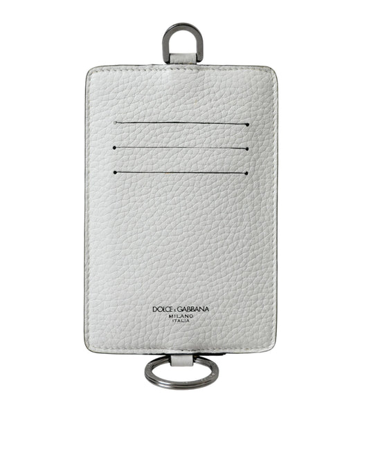 Dolce & Gabbana White Calf Leather Lanyard Logo Card Holder Men's Wallet