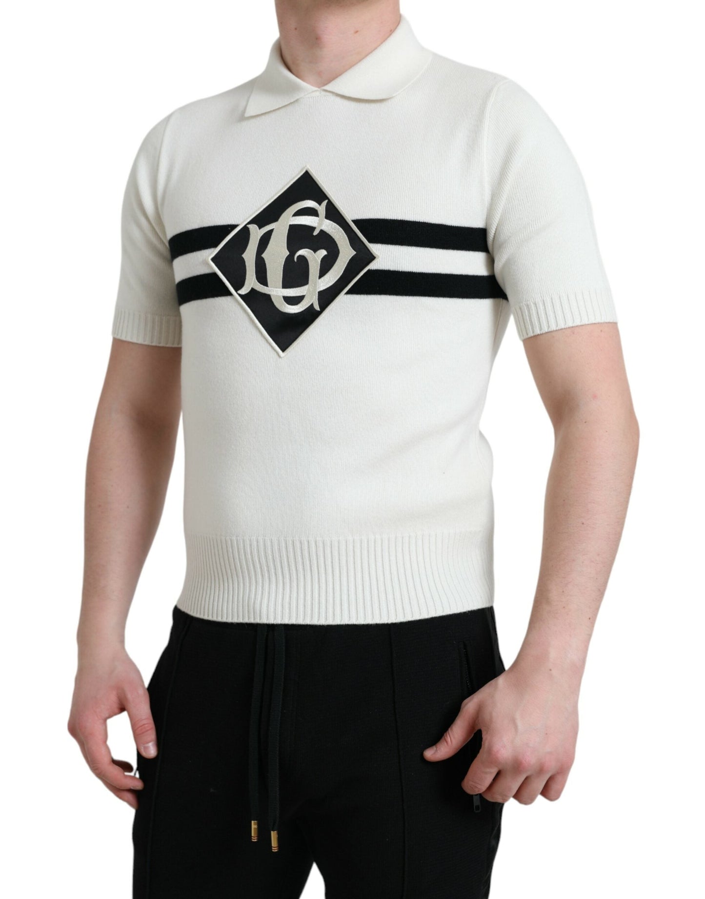 Dolce & Gabbana White DG Logo Collared Henley Shirt Men's T-shirt