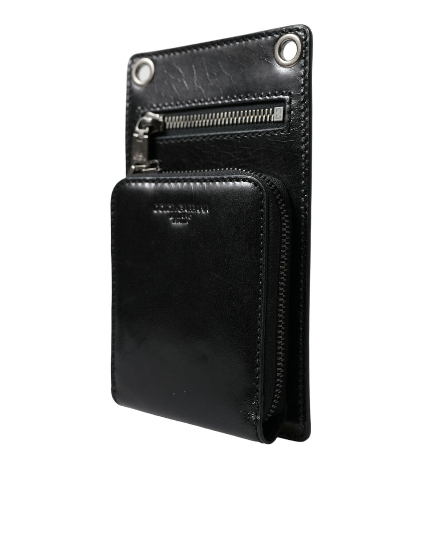 Dolce & Gabbana Wallet Black Horse Leather Zip Logo Cross Body Phone Men's Slot