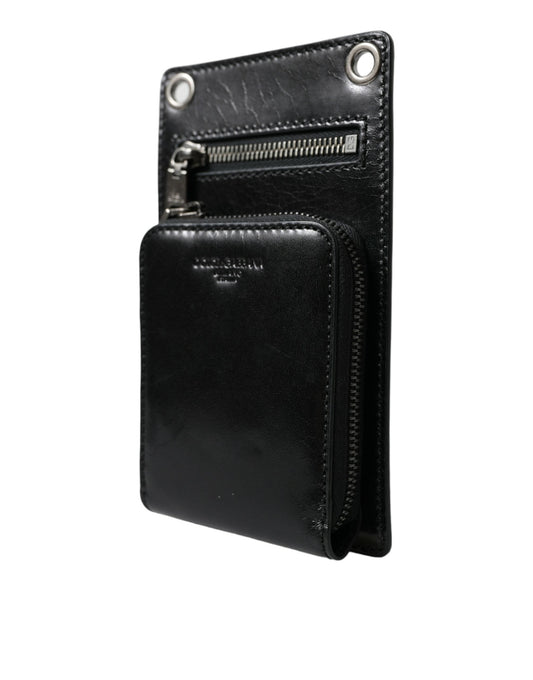 Dolce & Gabbana Wallet Black Horse Leather Zip Logo Cross Body Phone Men's Slot