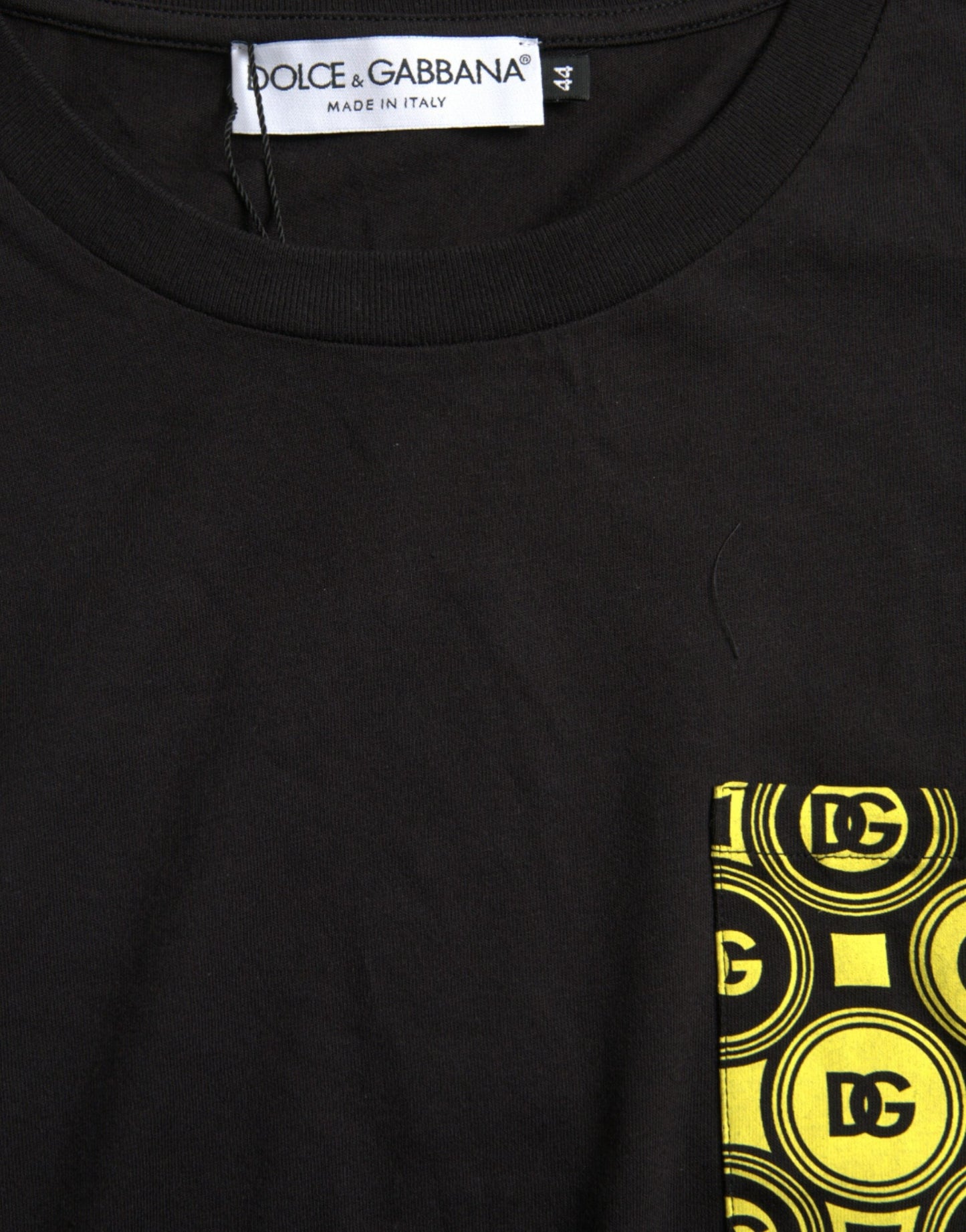 Dolce & Gabbana Black Printed Pocket Cotton Crewneck Men's T-shirt