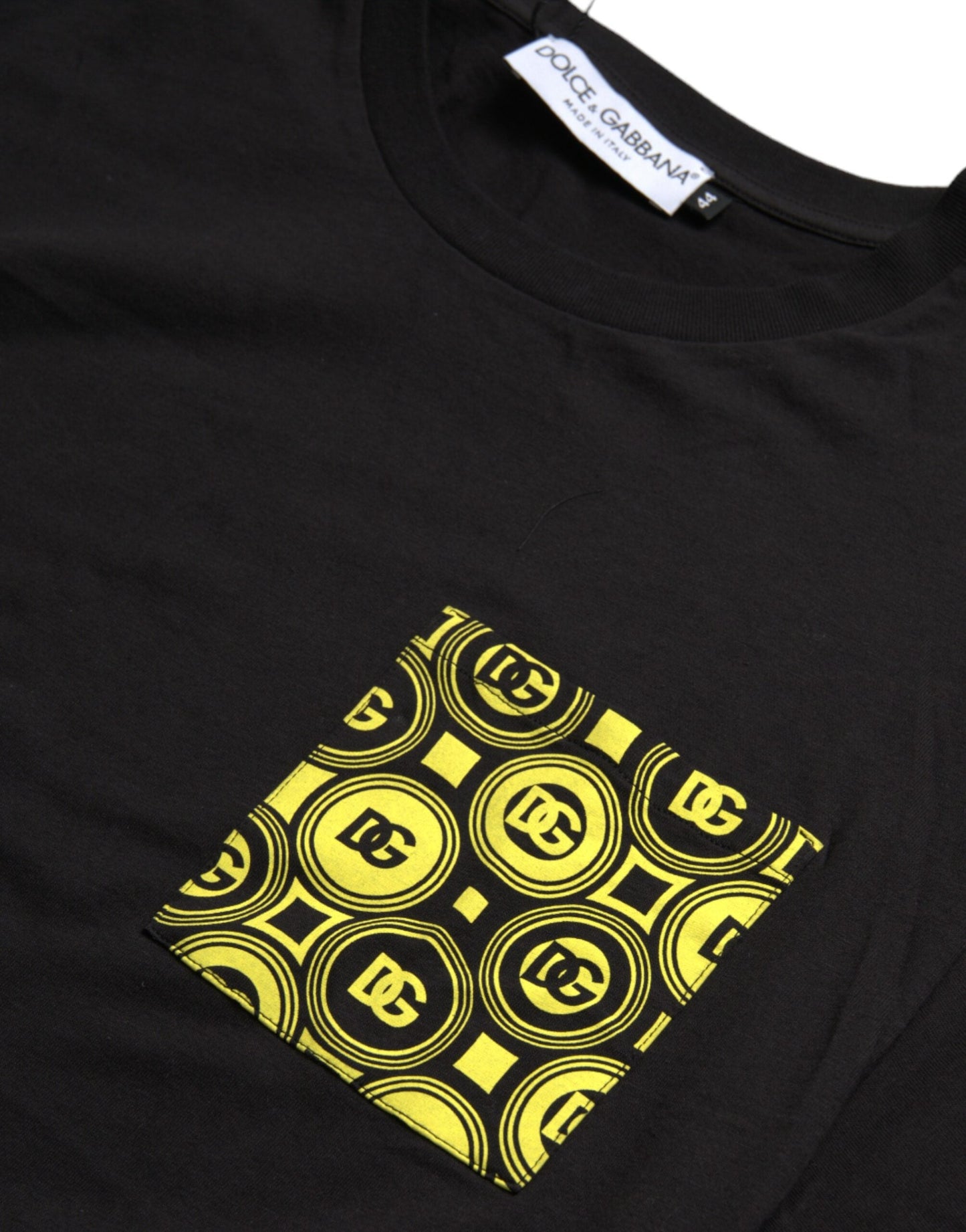 Dolce & Gabbana Black Printed Pocket Cotton Crewneck Men's T-shirt