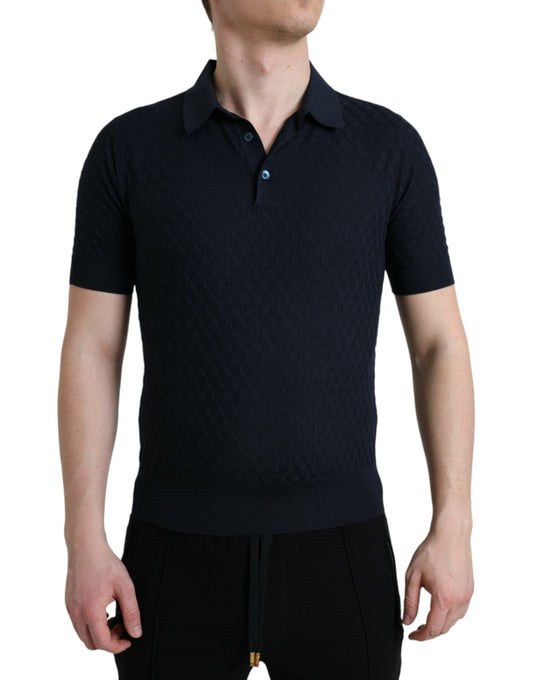 Dolce & Gabbana Dark Blue Collared Short Sleeve Polo Men's T-shirt
