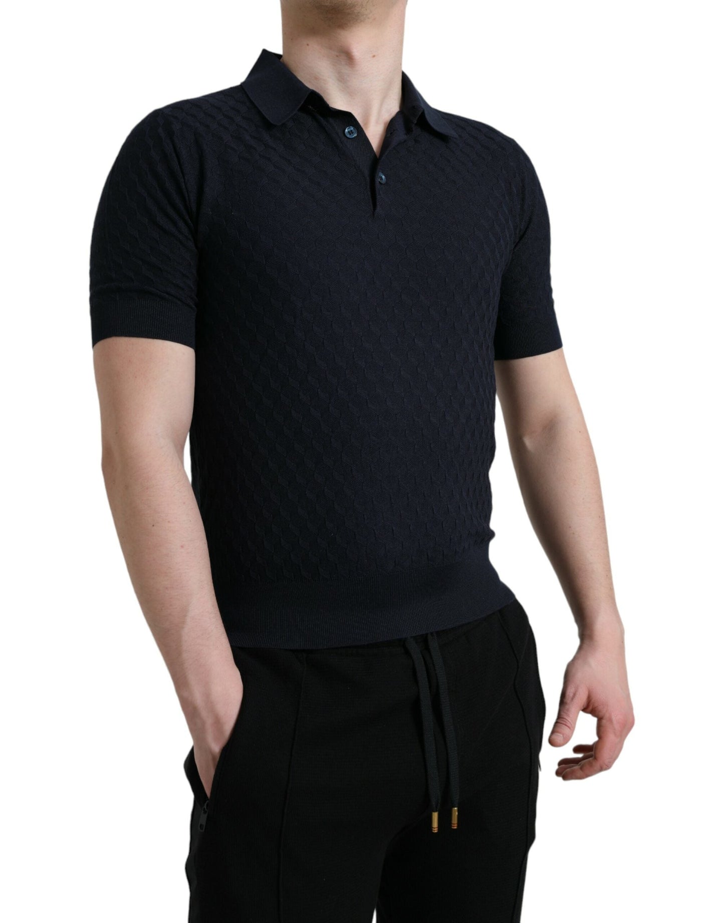 Dolce & Gabbana Dark Blue Collared Short Sleeve Polo Men's T-shirt