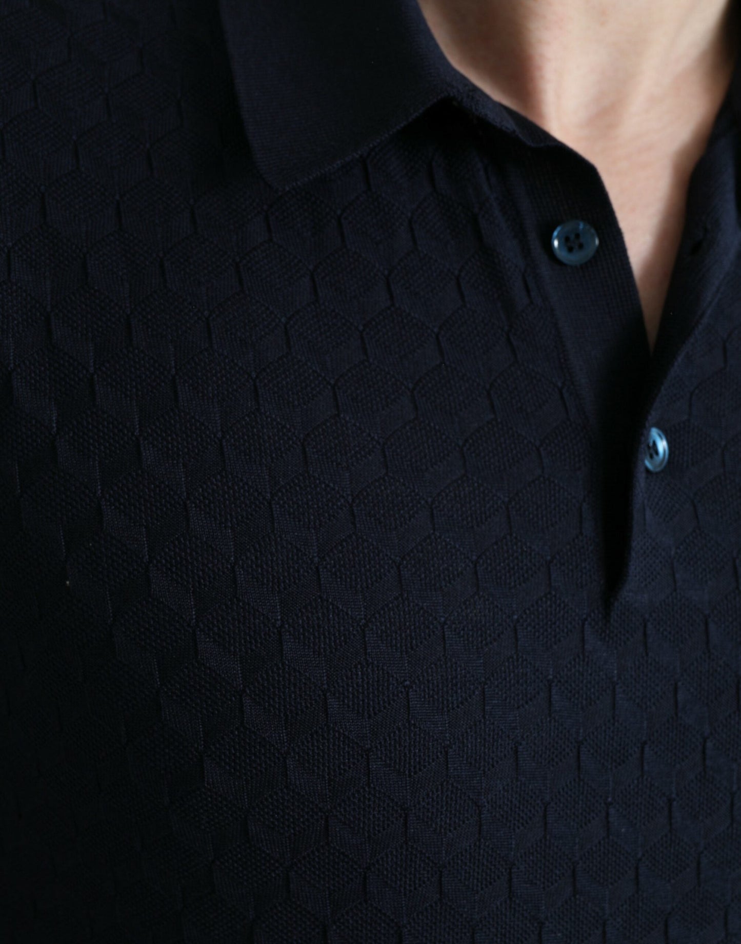 Dolce & Gabbana Dark Blue Collared Short Sleeve Polo Men's T-shirt