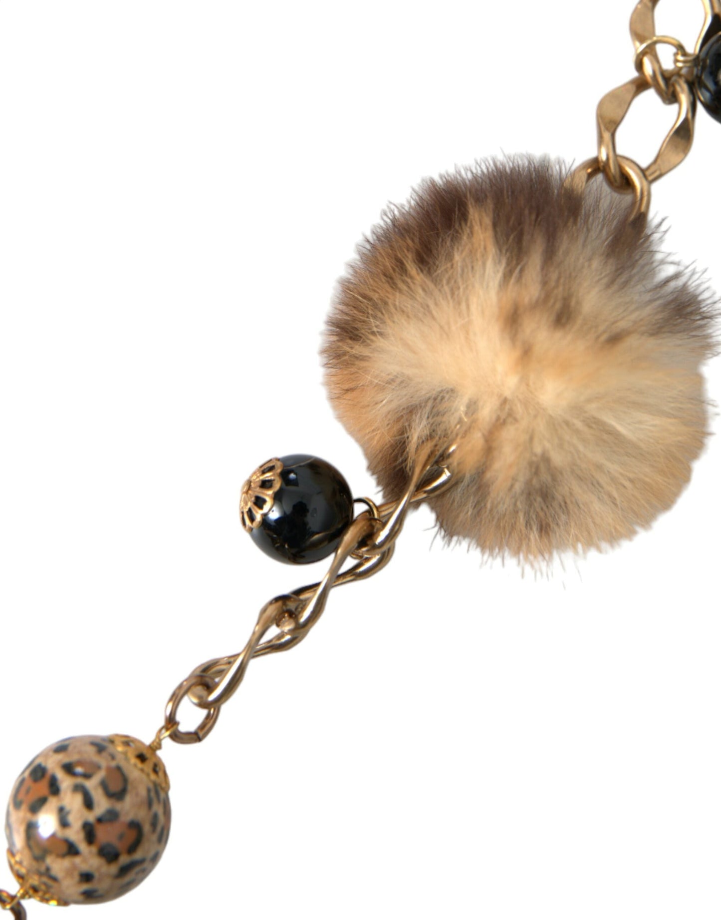 Dolce & Gabbana Gold Brass Leopard Fur Pearl Collier Chain Women's Belt
