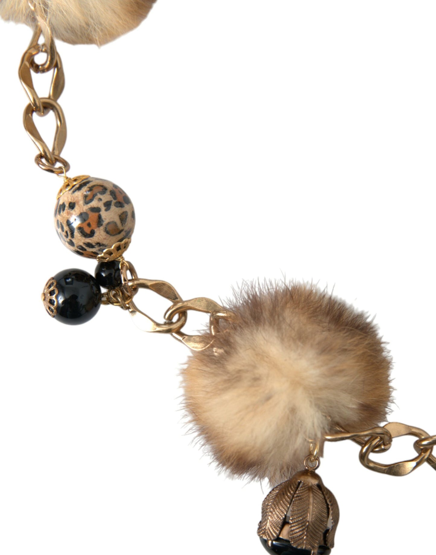 Dolce & Gabbana Gold Brass Leopard Fur Pearl Collier Chain Women's Belt