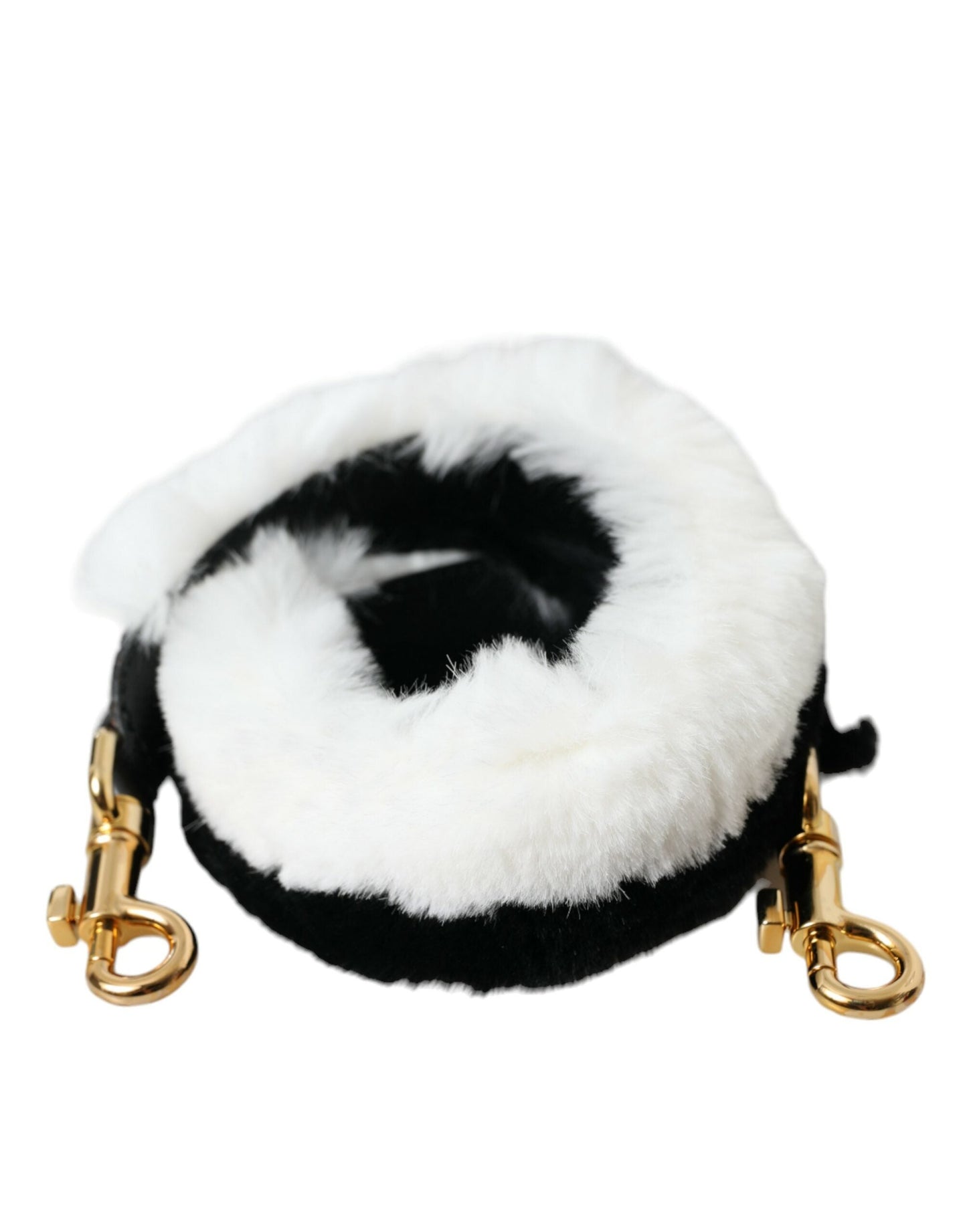 Dolce & Gabbana Black White Lapin Fur Accessory Shoulder Women's Strap