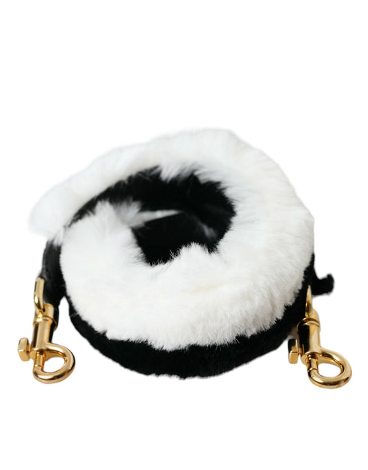 Dolce & Gabbana Black White Lapin Fur Accessory Shoulder Women's Strap