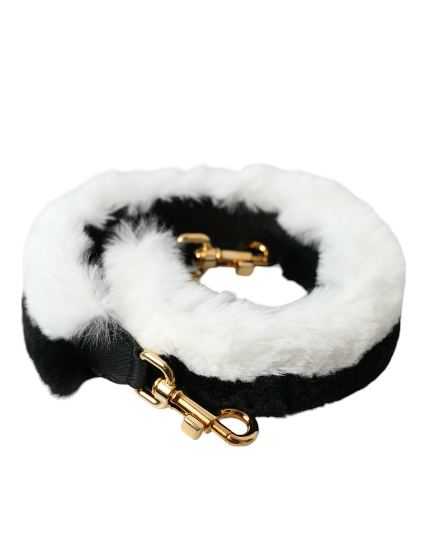 Dolce & Gabbana Black White Lapin Fur Accessory Shoulder Women's Strap