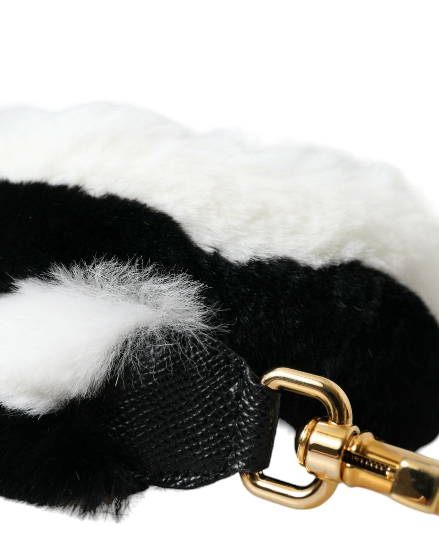 Dolce & Gabbana Black White Lapin Fur Accessory Shoulder Women's Strap