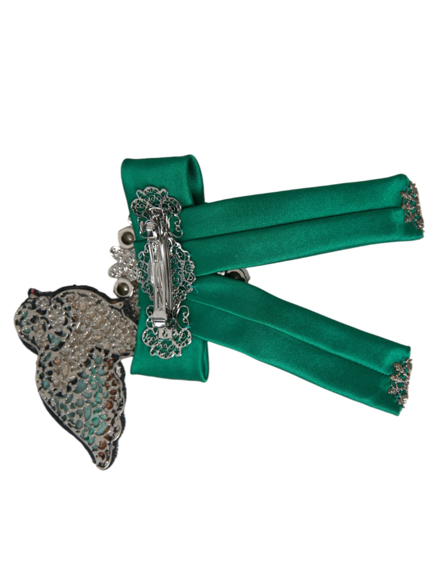 Dolce & Gabbana Green Satin Bird Crystal Women Hair Women's Clip