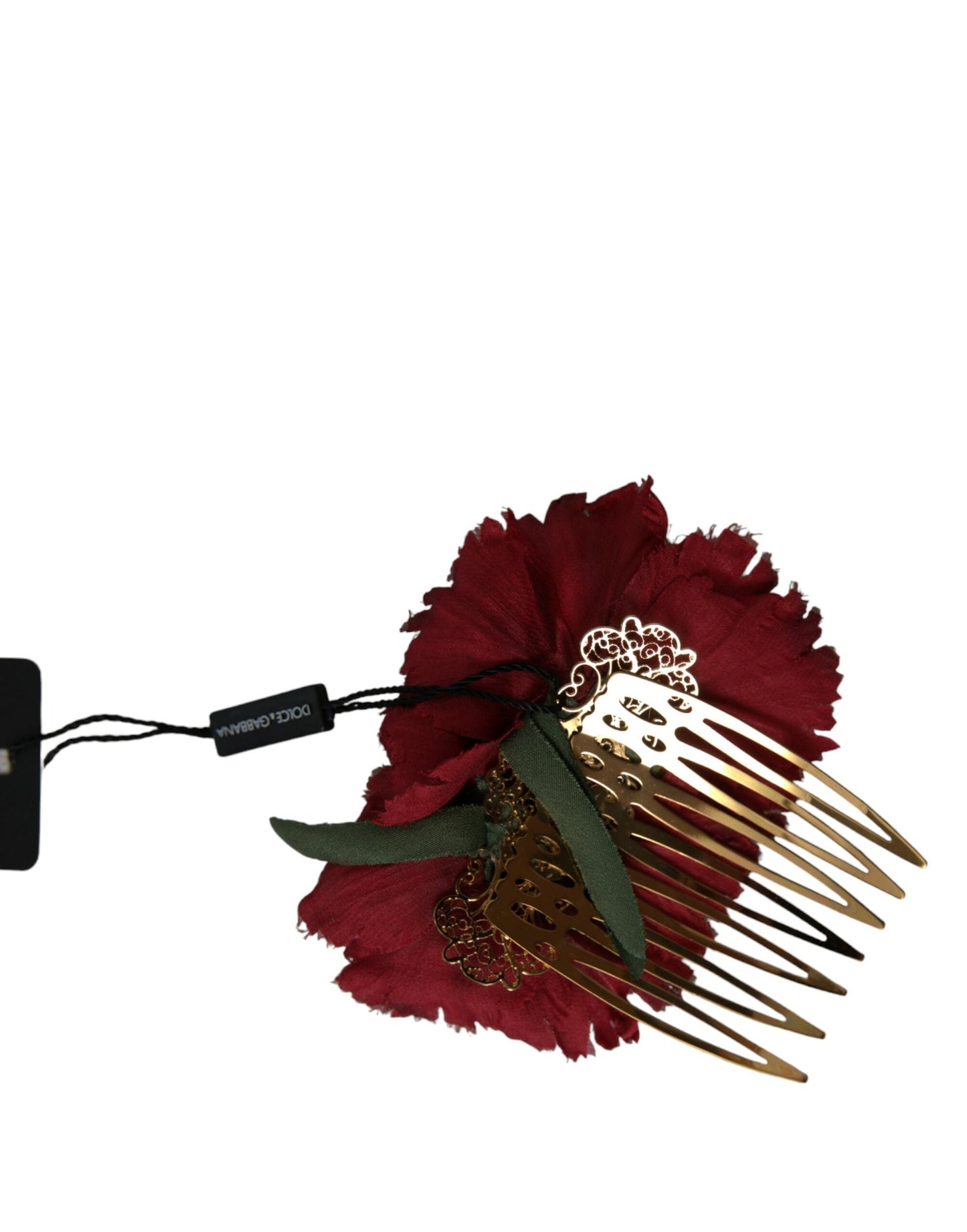 Dolce & Gabbana Red Silk Floral Gold Brass Women Hair Women's Comb