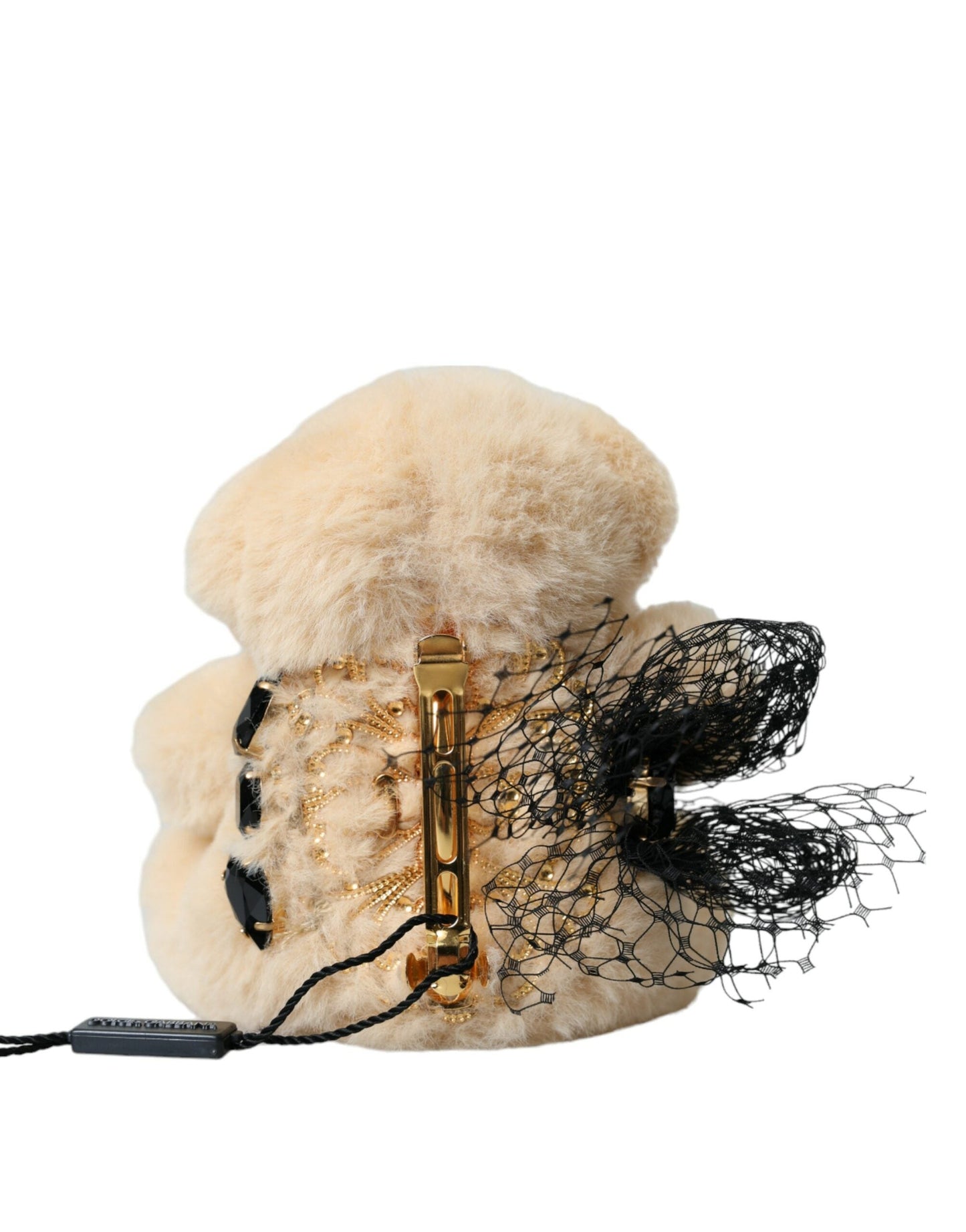 Dolce & Gabbana Beige Teddy Bear Mesh Net Band Hair Women's Clip