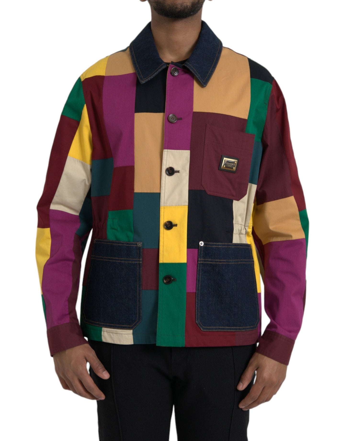 Dolce & Gabbana Multicolor Patchwork Cotton Collared Men's Jacket