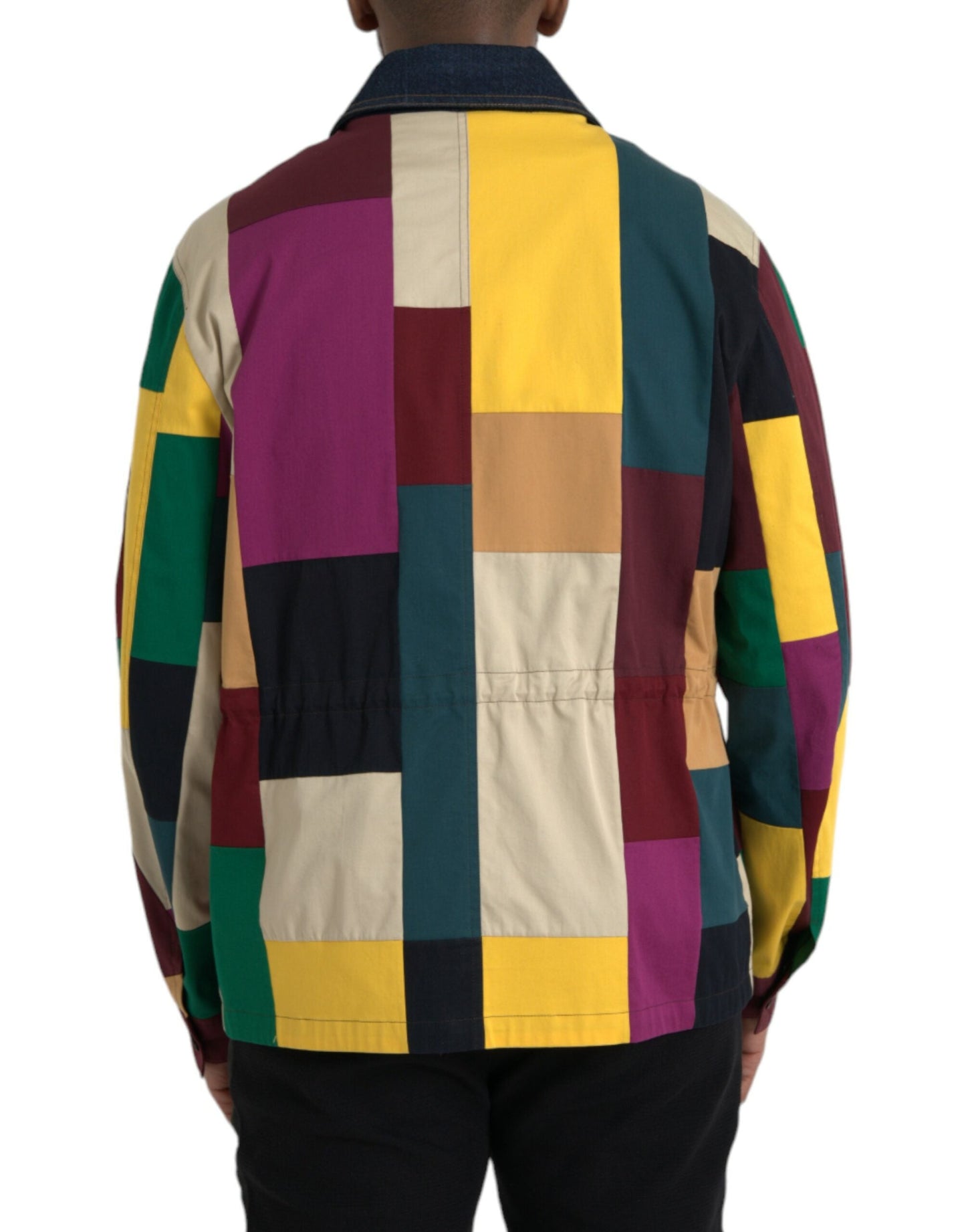 Dolce & Gabbana Multicolor Patchwork Cotton Collared Men's Jacket