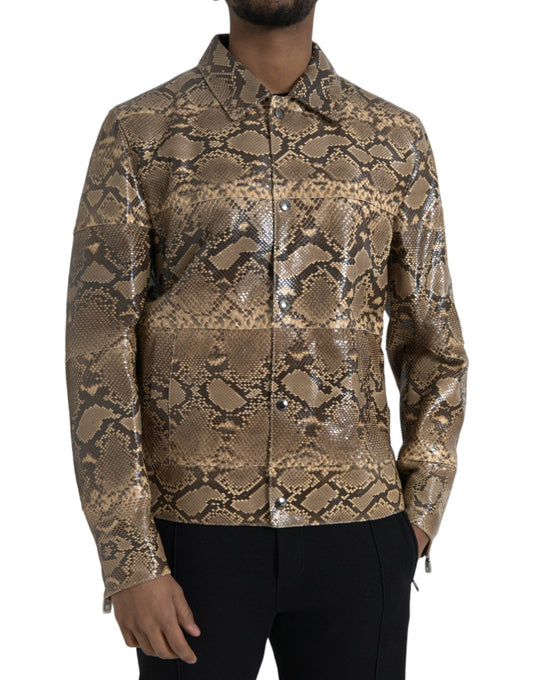 Dolce & Gabbana Beige Exotic Leather Biker Blouson Men's Jacket