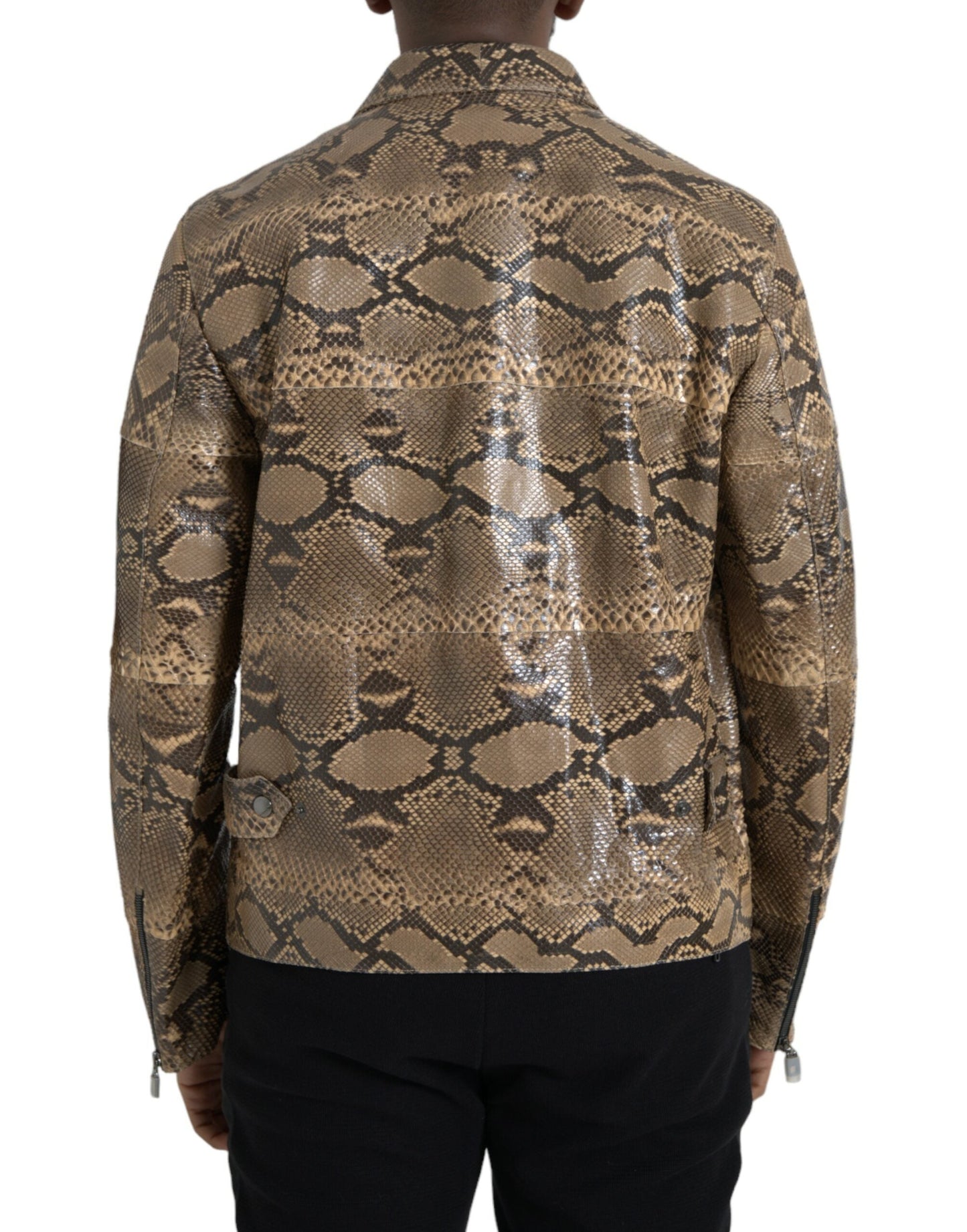 Dolce & Gabbana Beige Exotic Leather Biker Blouson Men's Jacket