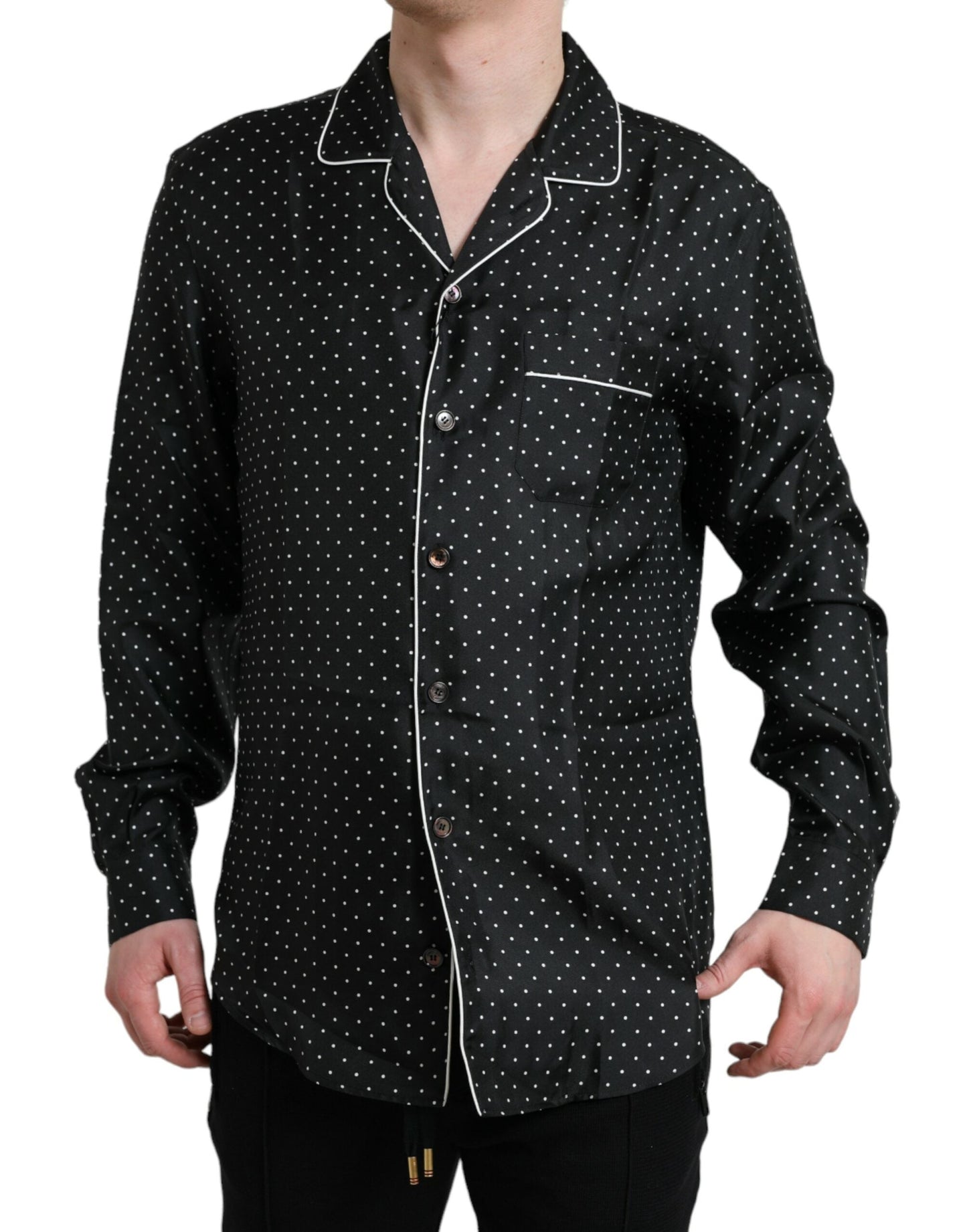 Dolce & Gabbana Black Polka Dot Silk Long Sleeve Men's Shirt