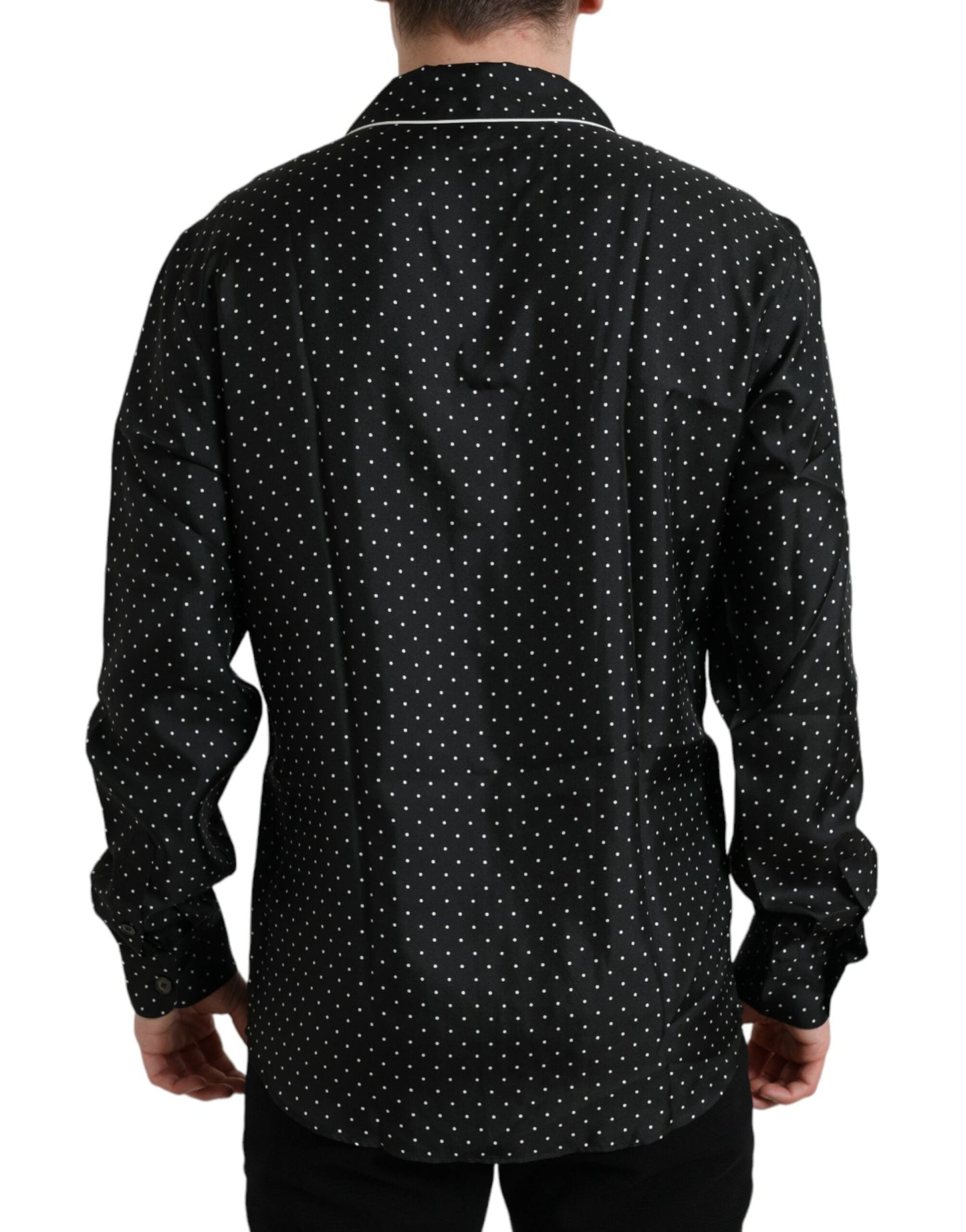 Dolce & Gabbana Black Polka Dot Silk Long Sleeve Men's Shirt