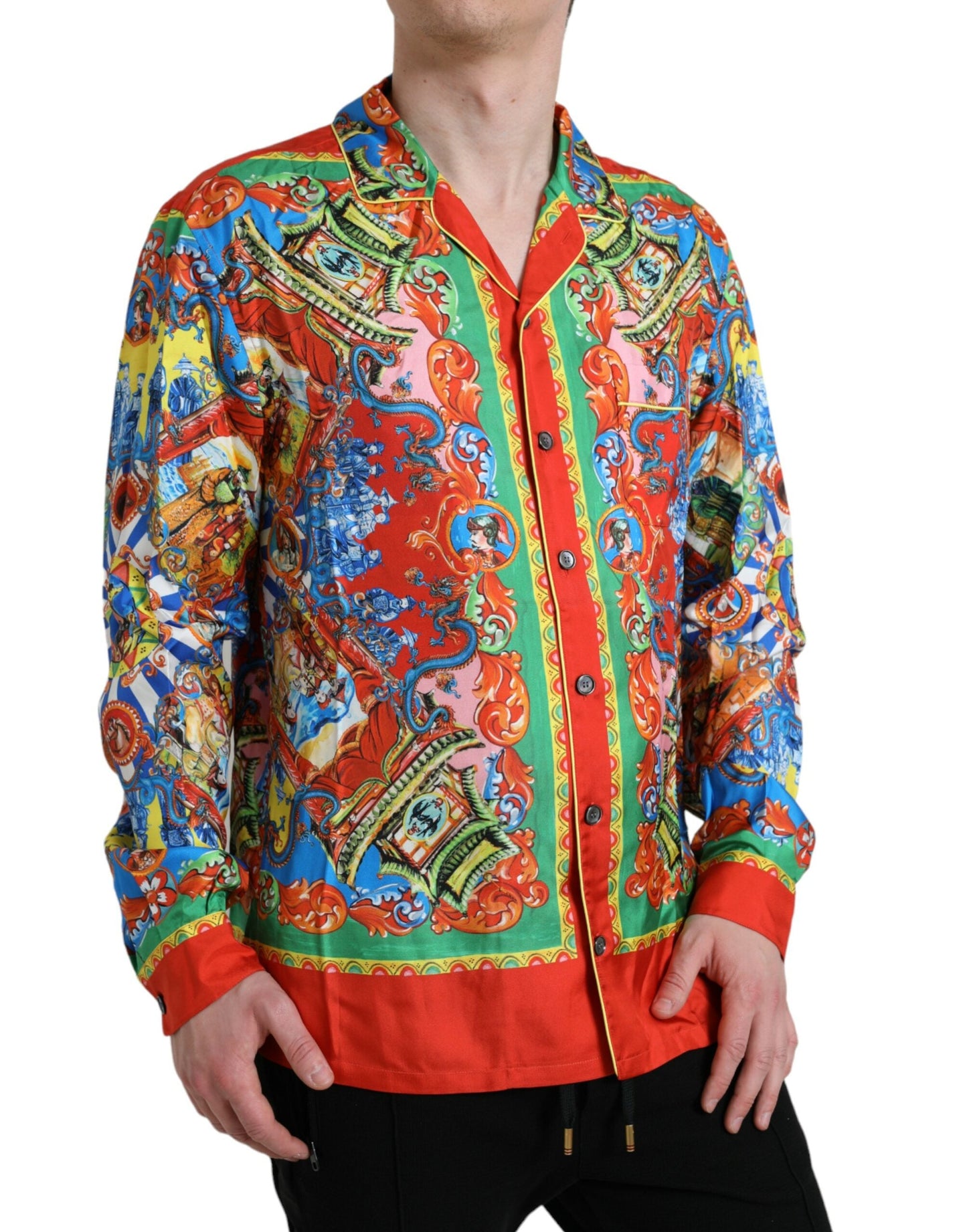 Dolce & Gabbana Multicolor Patterned Button Down Casual Men's Shirt