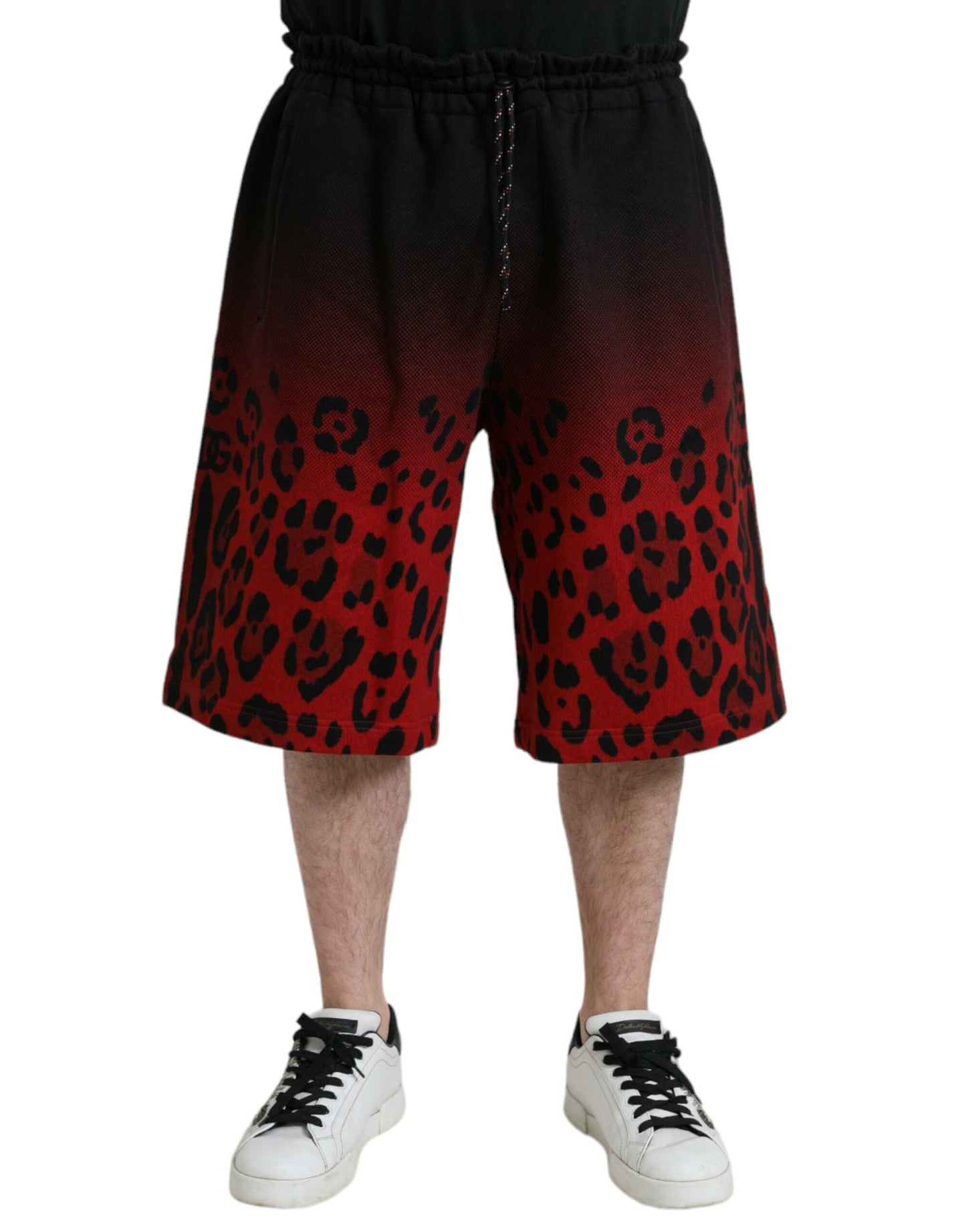 Dolce & Gabbana Red Leopard Print Cotton Bermuda Men's Shorts