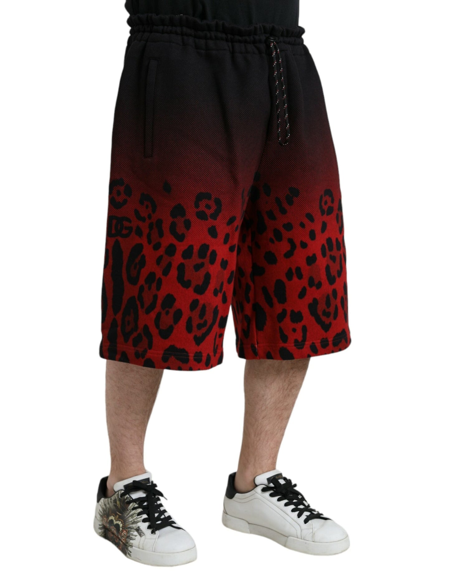 Dolce & Gabbana Red Leopard Print Cotton Bermuda Men's Shorts