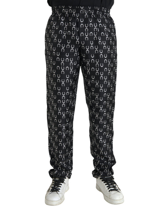 Dolce & Gabbana Black Horseshoe Print Silk Men's Pants
