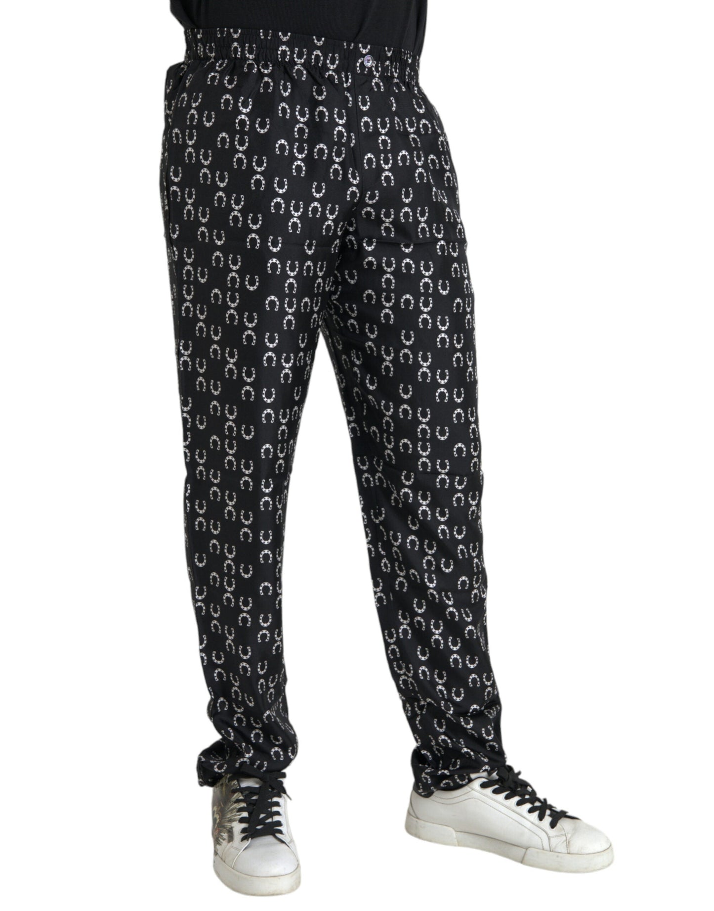 Dolce & Gabbana Black Horseshoe Print Silk Men's Pants