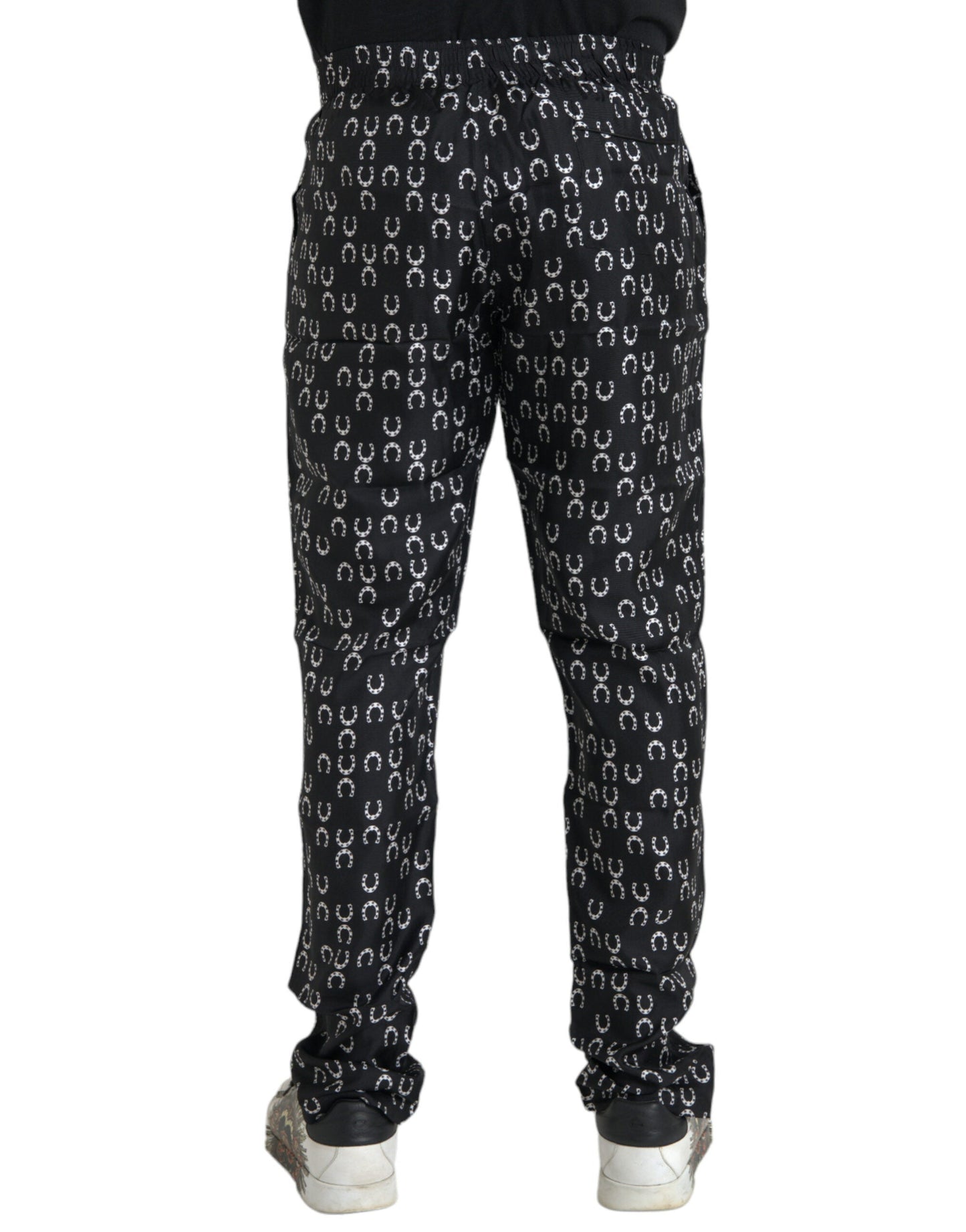 Dolce & Gabbana Black Horseshoe Print Silk Men's Pants