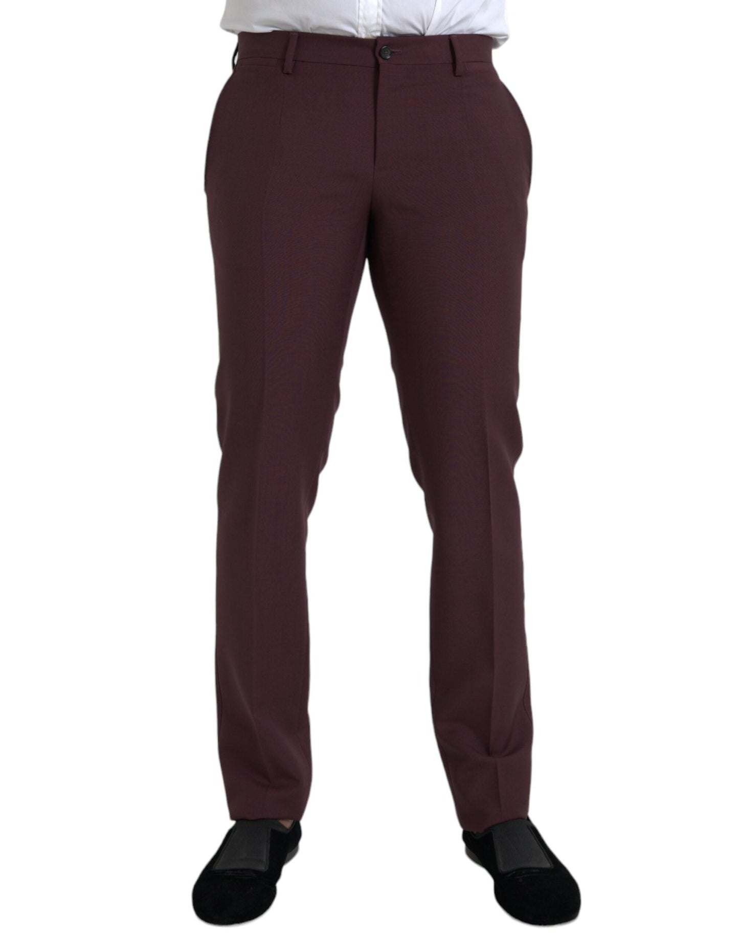 Dolce & Gabbana Maroon Wool Men Slim Fit Dress Men's Pants