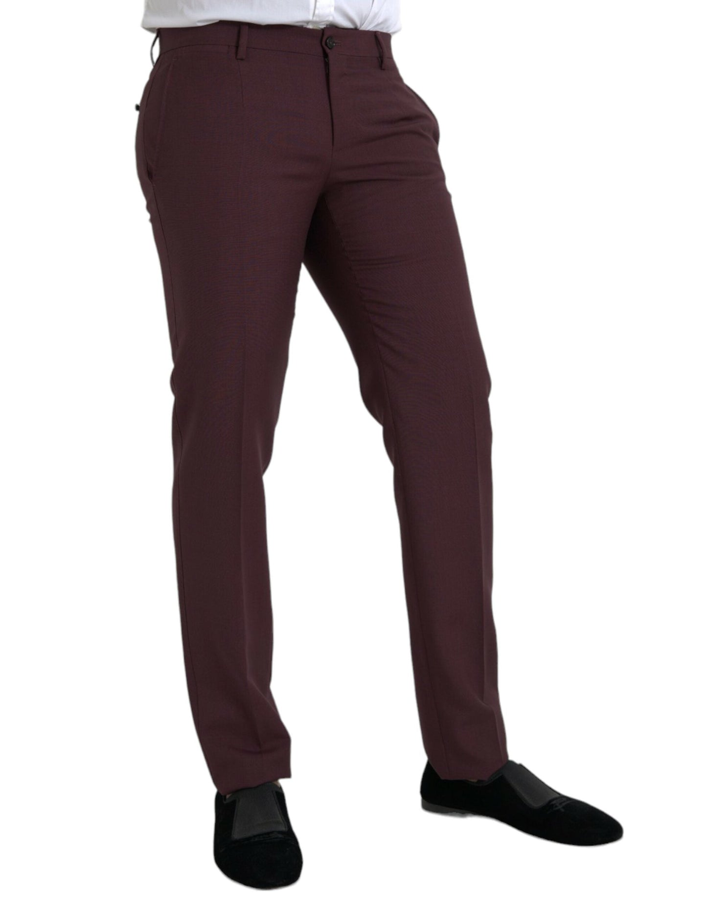 Dolce & Gabbana Maroon Wool Men Slim Fit Dress Men's Pants